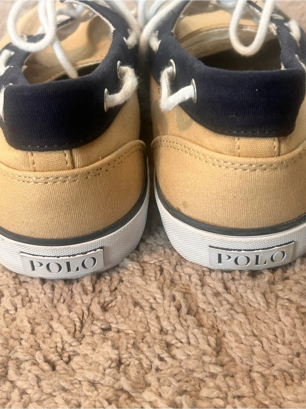 Polo by Ralph Lauren Franz  Men’s Two-Tone Canvas Boat Shoes in Tan & Navy